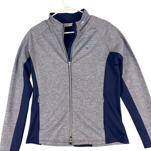Kjus Emedia Midlayer Jacket Womens XL‎ Blue Gray Golf Outdoor Full Zip UPF 50+